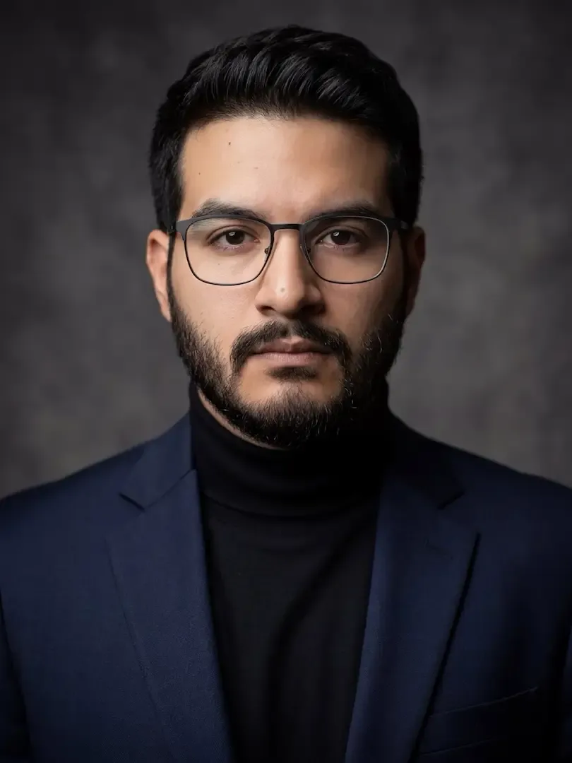 Portrait of the developer in a high-contrast style